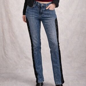 VENUS Lace Panel Skinny Jeans Size 12 Blue Denim Stretch Goth Y2K
